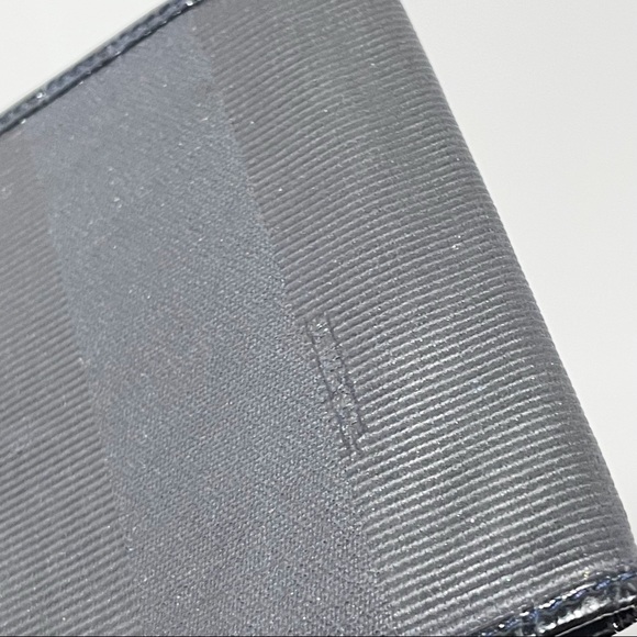 Fendi vintage navy blue pequin stripe canvas crocodile leather trim card wallet - Picture 5 of 12